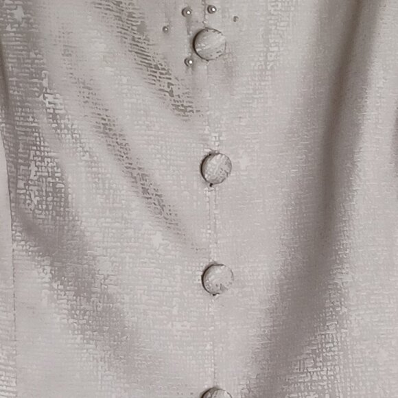 Adrianna Papell Skirt Suit Silk 2pc Womens 10 Beige/Silver Faux Pearl Beaded - Picture 4 of 16